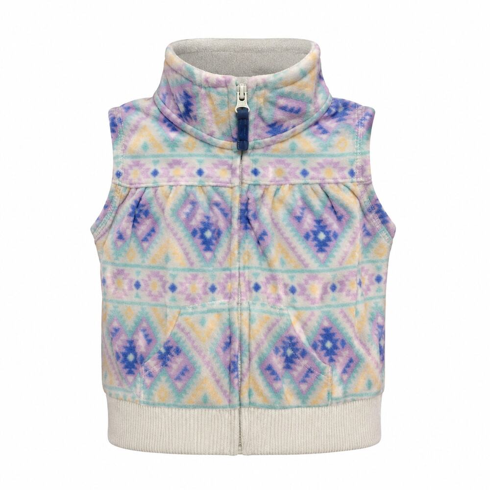 Carter's Girls 9M Sherpa Fleece Vest Purple Pink White Zip Front Warm Flannel